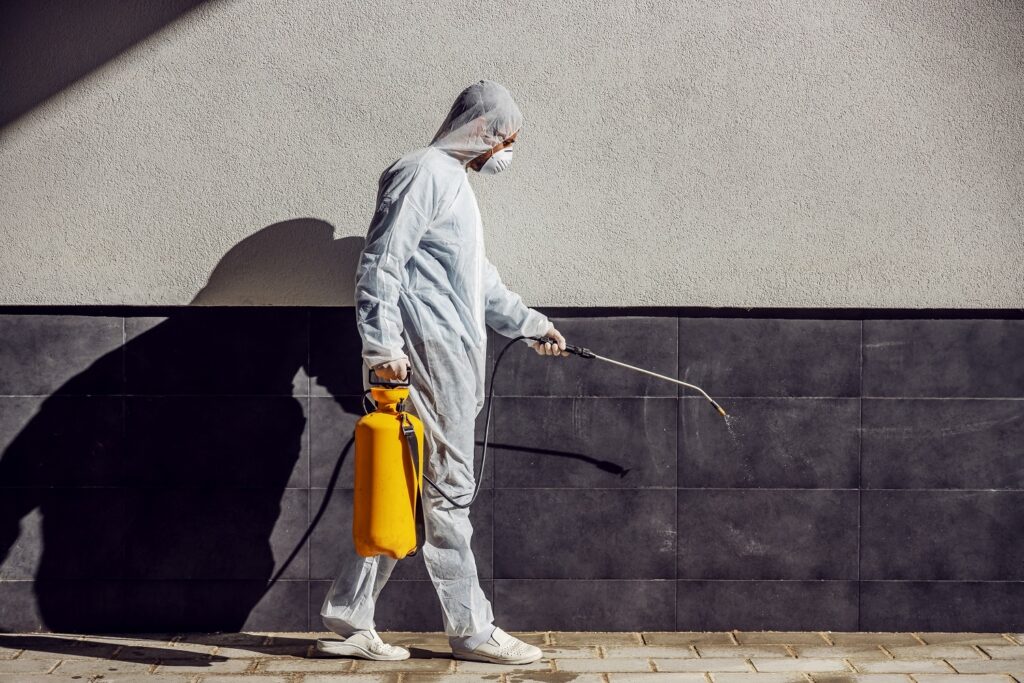 Cleaning and Disinfection outside around buildings, the coronavi