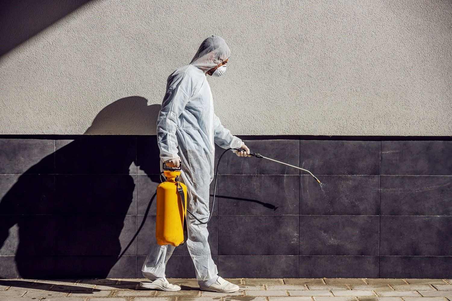 Cleaning and Disinfection outside around buildings, the coronavi